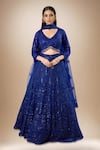 Buy_Azeera_Blue Net Sequins, Embroidery, Tassels V-neck Lehenga Set _at_Aza_Fashions