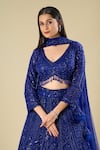 Azeera_Blue Net Sequins, Embroidery, Tassels V-neck Lehenga Set _at_Aza_Fashions