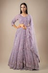 Buy Azeera Purple Net Embroidery, Sequins, Zari, Pearls V-neck Lavender Lehenga Set at Aza Fashions Buy_Azeera_Purple Net Embroidery, Sequins, Zari, Pearls V-neck Lavender Lehenga Set _at_Aza_Fashions
