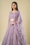 Shop Azeera Purple Net Embroidery, Sequins, Zari, Pearls V-neck Lavender Lehenga Set Online at Aza Fashions Shop_Azeera_Purple Net Embroidery, Sequins, Zari, Pearls V-neck Lavender Lehenga Set _Online_at_Aza_Fashions