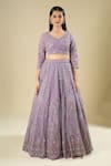 Azeera Purple Net Embroidery, Sequins, Zari, Pearls V-neck Lavender Lehenga Set at Aza Fashions Azeera_Purple Net Embroidery, Sequins, Zari, Pearls V-neck Lavender Lehenga Set _at_Aza_Fashions