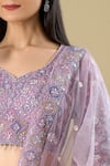 Buy Azeera Purple Net Embroidery, Sequins, Zari, Pearls V-neck Lavender Lehenga Set Buy_Azeera_Purple Net Embroidery, Sequins, Zari, Pearls V-neck Lavender Lehenga Set