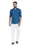 Buy_Mayank Modi - Men_Blue Linen Slim Fit Shirt _at_Aza_Fashions