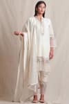 Buy_Sue Mue_Off White Cotton, Organza, Linen Split Neck Embroidered Kurta Set _at_Aza_Fashions