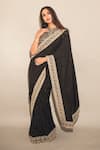 Buy_Ashutosh Joshi_Black Silk, Net, Crepe Sequins, Piping, Embroidery, Amrutha Hand Saree Set _at_Aza_Fashions