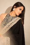 Ashutosh Joshi_Black Silk, Net, Crepe Sequins, Piping, Embroidery, Amrutha Hand Saree Set _Online