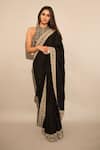 Shop_Ashutosh Joshi_Black Silk, Net, Crepe Sequins, Piping, Embroidery, Amrutha Hand Saree Set _Online