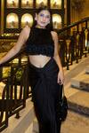Shop_Ashutosh Joshi_Black Net, Bemberg, Satin, Crepe Beads, Embroidery Tassel Work Top And Skirt Set 