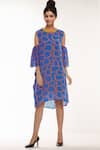 Buy_Urvashi Joneja_Blue Georgette Round Neckline Printed Tunic Dress With Inner _at_Aza_Fashions
