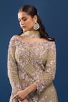 Azeera_Green Net, Georgette Embroidery, Sequins, Beads Boat Pista Kurta Sharara Set _Online_at_Aza_Fashions