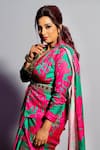 Buy_Miku Kumar_Pink Silk Beads Collared Daisy Printed Pre-draped Saree With Blazer 