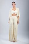 Buy_Samyukta Singhania_Ivory Georgette, Net Embroidery, Beads, Sequins Shawl Floral Jacket Palazzo Set _at_Aza_Fashions