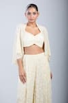 Buy_Samyukta Singhania_Ivory Georgette, Net Embroidery, Beads, Sequins Shawl Floral Jacket Palazzo Set _Online_at_Aza_Fashions