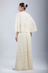 Shop_Samyukta Singhania_Ivory Georgette, Net Embroidery, Beads, Sequins Shawl Floral Jacket Palazzo Set _at_Aza_Fashions