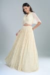 Buy_Samyukta Singhania_Ivory Organza, Georgette Sequins, Embroidery V-neck Blouse And Lehenga Set _Online_at_Aza_Fashions