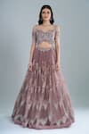 Samyukta Singhania_Pink Net Sequins, Embroidery, Beads Off-shoulder Lehenga Set _Online_at_Aza_Fashions