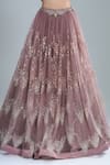 Shop_Samyukta Singhania_Pink Net Sequins, Embroidery, Beads Off-shoulder Lehenga Set _Online_at_Aza_Fashions