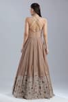 Shop_Samyukta Singhania_Beige Net, Chinon Sequins, Beads, Embroidery V-neck Gown _at_Aza_Fashions