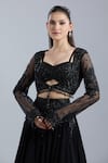 Samyukta Singhania Black Net, Chinon Embroidery, Beads, Sequins Square Neck, Jacket Skirt Set at Aza Fashions Samyukta Singhania_Black Net, Chinon Embroidery, Beads, Sequins Square Neck, Jacket Skirt Set _at_Aza_Fashions
