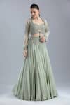 Samyukta Singhania_Green Net, Chinon Embroidery, Beads, Sequins Open Neck, Jacket Skirt Set _at_Aza_Fashions