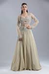 Buy_Samyukta Singhania_Cream Net, Chinon Embroidery, Beads, Sequins, Zari Open Neck, Jacket Skirt Set _at_Aza_Fashions
