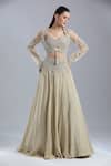 Buy_Samyukta Singhania_Cream Net, Chinon Embroidery, Beads, Sequins, Zari Open Neck, Jacket Skirt Set 