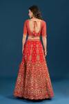 Shop_Azeera_Orange Silk, Net Embroidery, Zari Leaf Neck Zardozi Bridal Lehenga Set _at_Aza_Fashions