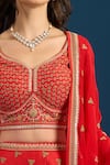 Azeera_Orange Silk, Net Embroidery, Zari Leaf Neck Zardozi Bridal Lehenga Set _Online_at_Aza_Fashions