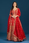 Buy_Azeera_Orange Silk, Net Embroidery, Zari Leaf Neck Zardozi Bridal Lehenga Set _at_Aza_Fashions
