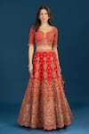 Shop_Azeera_Orange Silk, Net Embroidery, Zari Leaf Neck Zardozi Bridal Lehenga Set _Online_at_Aza_Fashions