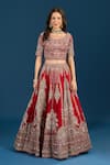 Buy Azeera Red Dupion, Net Zari, Embroidery Leaf Neck Bridal Lehenga Set Online at Aza Fashions Buy_Azeera_Red Dupion, Net Zari, Embroidery Leaf Neck Bridal Lehenga Set_Online_at_Aza_Fashions