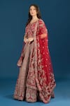 Azeera_Red Dupion, Silk, Net Embroidery, Zari, Tassels V-neck Hand Bridal Lehenga Set _Online_at_Aza_Fashions
