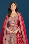 Buy_Azeera_Red Silk, Net Embroidery, Sequins, Zari, Tassels Leaf Neck Bridal Lehenga Set _Online_at_Aza_Fashions