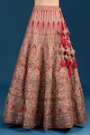 Shop_Azeera_Red Silk, Net Embroidery, Sequins, Zari, Tassels Leaf Neck Bridal Lehenga Set _Online_at_Aza_Fashions