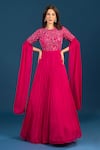 Buy_Samyukta Singhania_Fuchsia Chiffon Sequins, Embroidery Round Neck Fuschia Pink Anarkali _at_Aza_Fashions