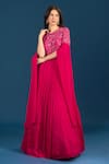 Buy_Samyukta Singhania_Fuchsia Chiffon Sequins, Embroidery Round Neck Fuschia Pink Anarkali _Online_at_Aza_Fashions