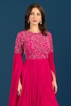 Shop_Samyukta Singhania_Fuchsia Chiffon Sequins, Embroidery Round Neck Fuschia Pink Anarkali _Online_at_Aza_Fashions