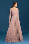 Samyukta Singhania_Peach Net Beads, Sequins Scoop Neck Embroidered Gown _Online_at_Aza_Fashions