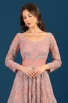 Shop_Samyukta Singhania_Peach Net Beads, Sequins Scoop Neck Embroidered Gown _Online_at_Aza_Fashions