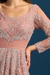 Samyukta Singhania_Peach Net Beads, Sequins Scoop Neck Embroidered Gown _at_Aza_Fashions