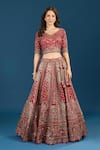 Azeera Red Silk, Net Embroidery, Zari, Sequins, Tassels V-neck, Bridal Lehenga Set Online at Aza Fashions Azeera_Red Silk, Net Embroidery, Zari, Sequins, Tassels V-neck, Bridal Lehenga Set _Online_at_Aza_Fashions