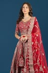 Shop Azeera Red Silk, Net Embroidery, Zari, Sequins, Tassels V-neck, Bridal Lehenga Set Online at Aza Fashions Shop_Azeera_Red Silk, Net Embroidery, Zari, Sequins, Tassels V-neck, Bridal Lehenga Set _Online_at_Aza_Fashions