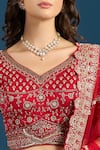 Azeera Red Silk, Net Embroidery, Zari, Sequins, Tassels V-neck, Bridal Lehenga Set at Aza Fashions Azeera_Red Silk, Net Embroidery, Zari, Sequins, Tassels V-neck, Bridal Lehenga Set _at_Aza_Fashions