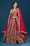 Buy Azeera Pink Silk, Net Embroidery, Zari, Sequins Leaf Neck Bridal Lehenga Set at Aza Fashions Buy_Azeera_Pink Silk, Net Embroidery, Zari, Sequins Leaf Neck Bridal Lehenga Set_at_Aza_Fashions
