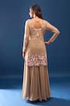 Shop Azeera Taupe Embroidery, Sequins V-neck Floral Kurta Sharara Set at Aza Fashions Shop_Azeera_Taupe Embroidery, Sequins V-neck Floral Kurta Sharara Set _at_Aza_Fashions