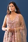 Azeera Taupe Embroidery, Sequins V-neck Floral Kurta Sharara Set at Aza Fashions Azeera_Taupe Embroidery, Sequins V-neck Floral Kurta Sharara Set _at_Aza_Fashions