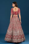 Shop_Azeera_Red Silk, Net Embroidery, Sequins, Zari Leaf Zardozi Hand Bridal Lehenga Set _at_Aza_Fashions