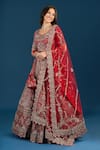 Shop_Azeera_Red Silk, Net Embroidery, Sequins, Zari Leaf Zardozi Hand Bridal Lehenga Set _Online_at_Aza_Fashions