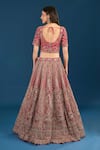 Shop_Azeera_Red Silk, Net Embroidery, Zari, Sequins Leaf Neck Zardozi Bridal Lehenga Set _at_Aza_Fashions