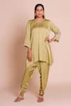Buy_Brij_Green Modal, Satin Embroidery V-neck Anaya Kurta With Dhoti Pant _at_Aza_Fashions